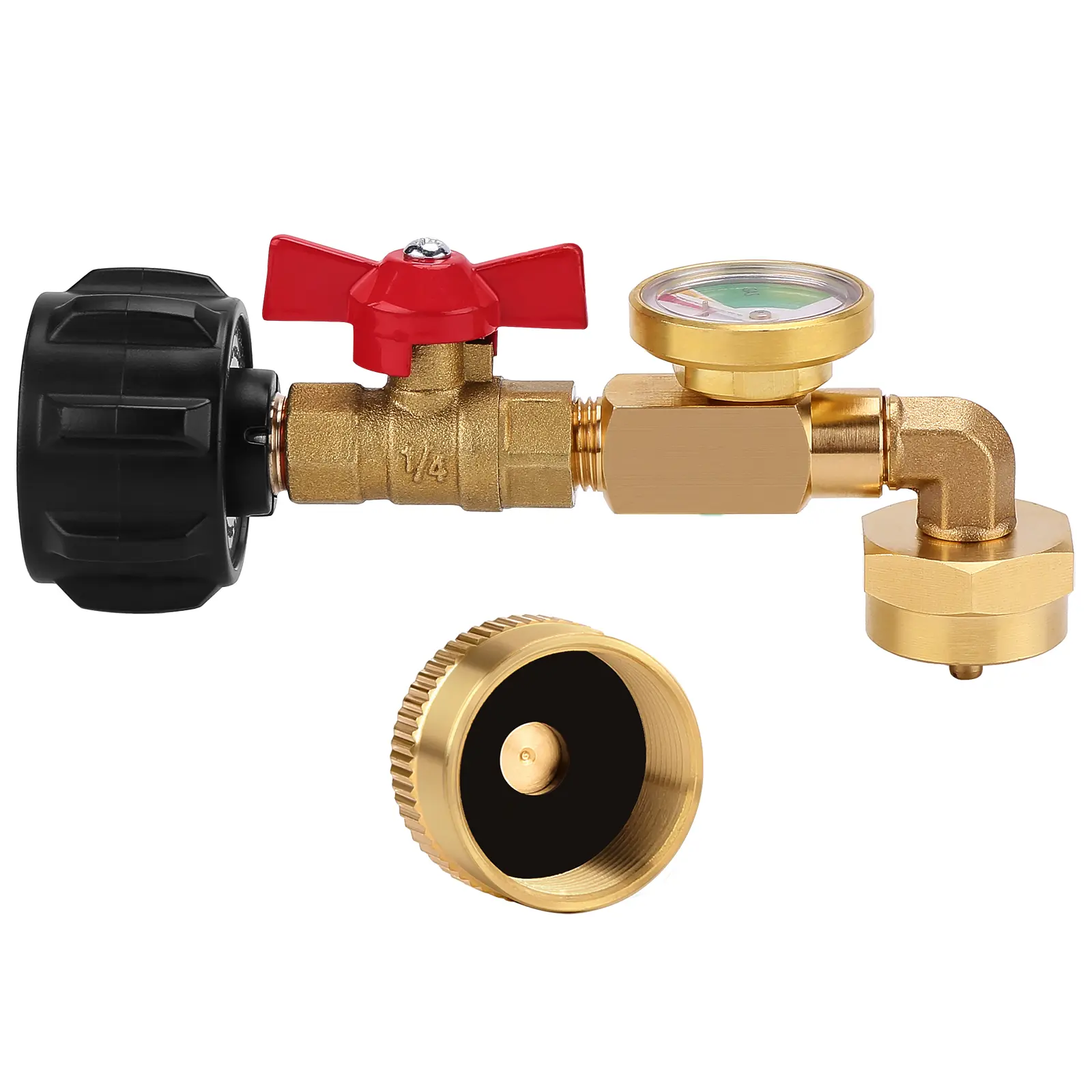 WADEO Propane Adapter 1lb to 20lb,Propane Refill Adapter with Valve & Gauge, Gas Cylinder Filling Connector with Glow In The Dark Meter, Ball Valve Gas Tank Gas Connector, Gas Cylinder Accessories