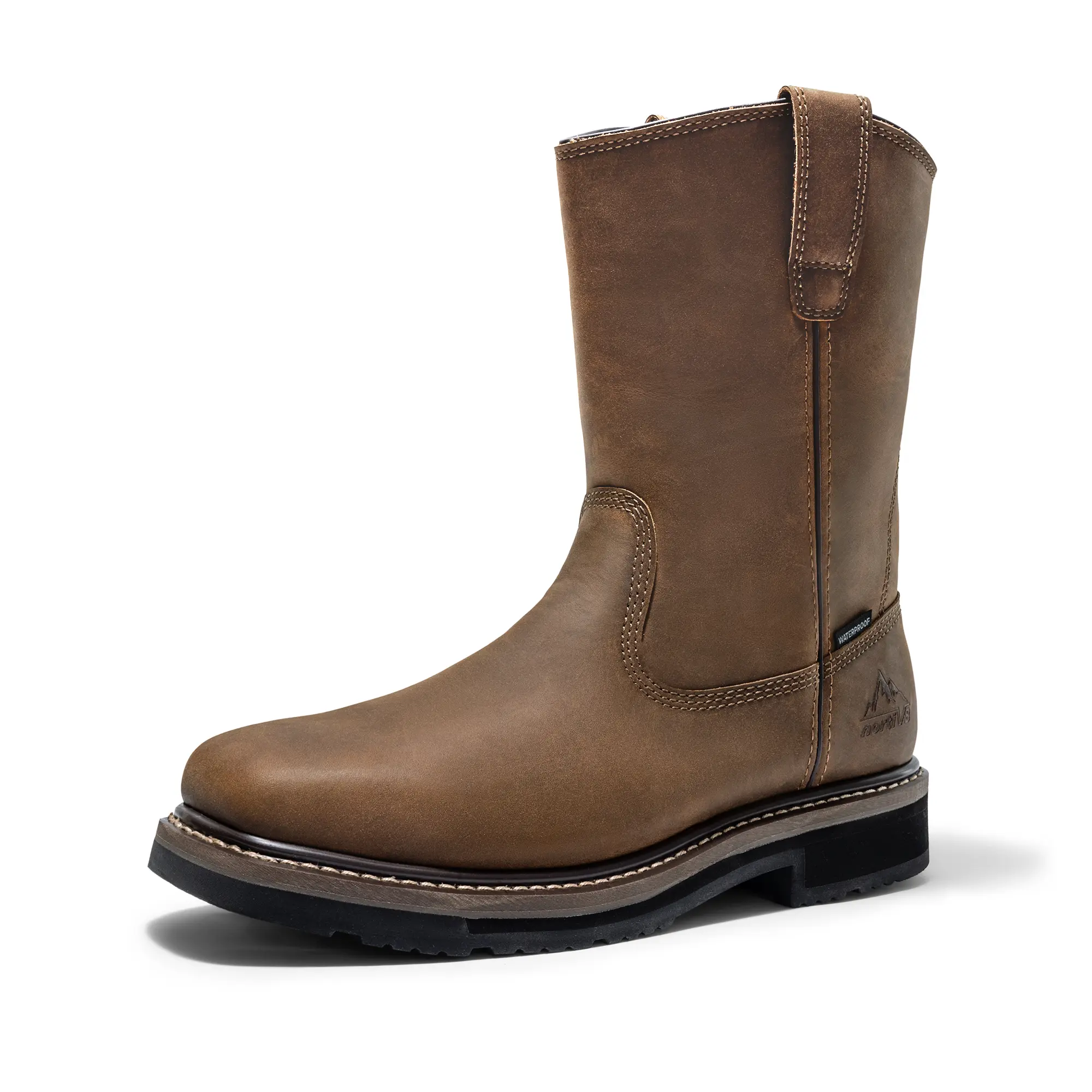 NORTIV 8 Men's Steel Toe Waterproof Leather Pull-on Wellington Work Boots - Goodyear Welt, Rugged Safety Footwear, Premium Leather Upper, Rubber Sole, Utility Style, for Construction Workers, Farms