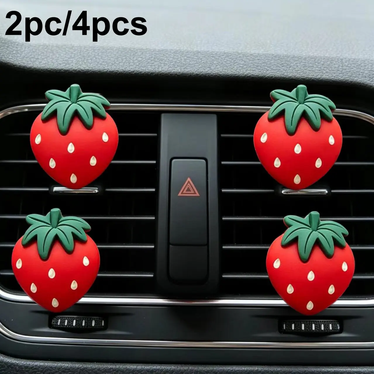 2/4pcs Cute Large Strawberry Car Air Vent Fragrance Clips, Fruit Car Interior Decor, Solid Scented Aroma Diffusers for Car Ac Vents