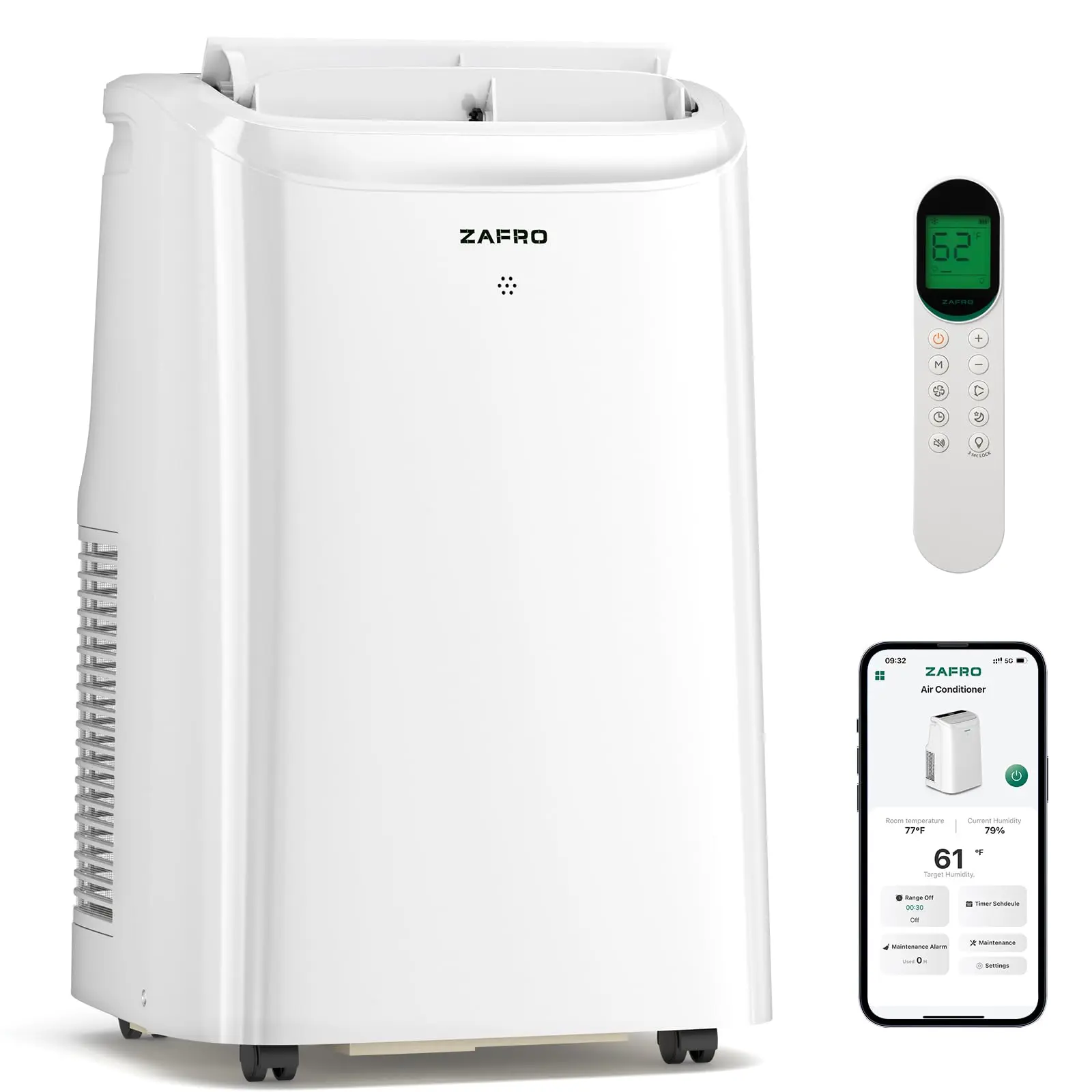 3-IN-1 Portable Air Conditioners,6000 BTU Portable AC, Portable AC with Drainage-free Cooling, 24Hrs Timer with APP/Remote/Timer/LED Display Visit the ZAFRO Store