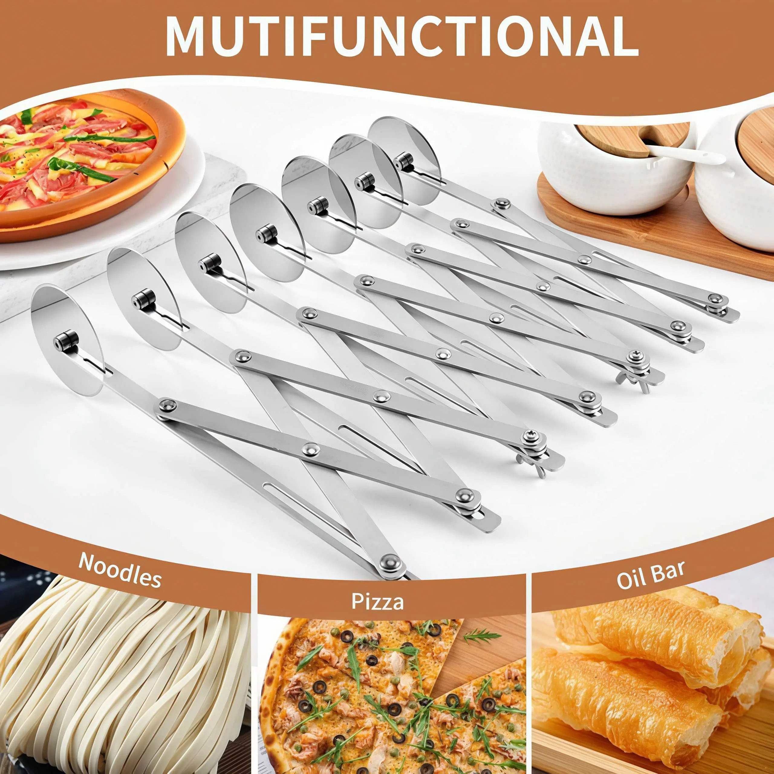 Stainless Steel Pizza Cutter 7 Wheels - Dough Divider Pastry Blender Multi Roller Baking Tool, Food Grade Kitchen Gadgets for Dough Pastry Utensils Cheese