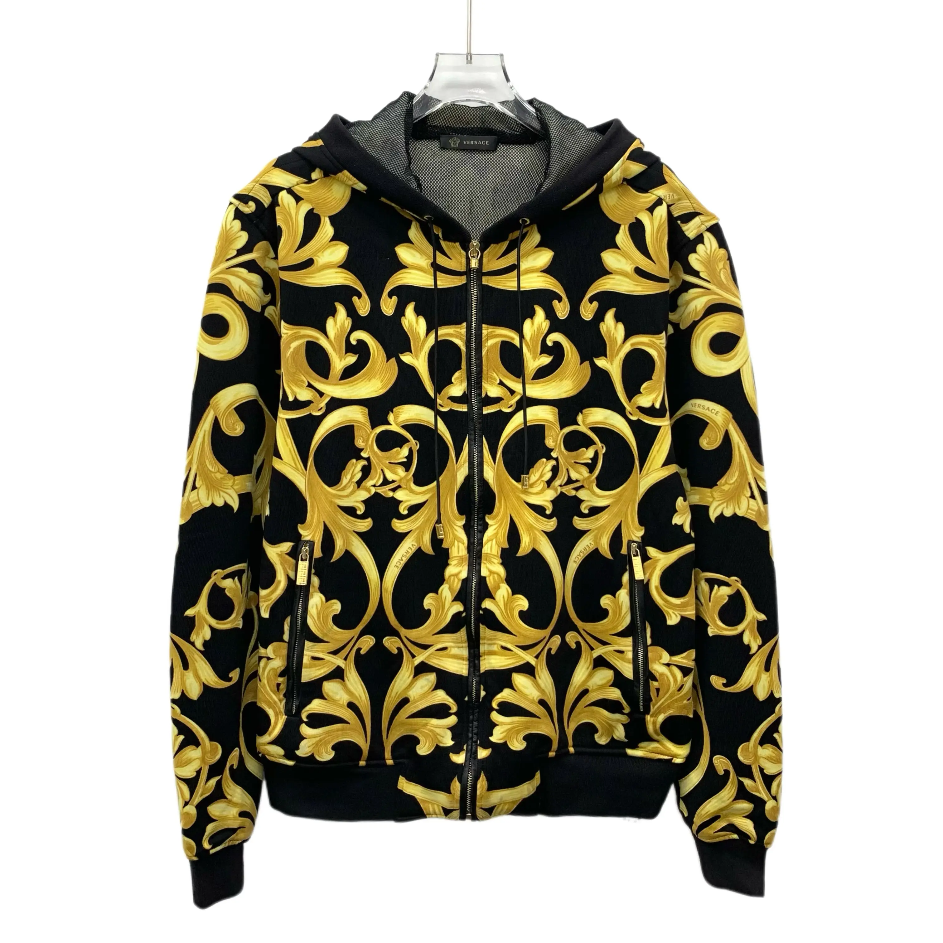 CALUXA- Versace Black Floral Cotton Hoodie Jacket Size M