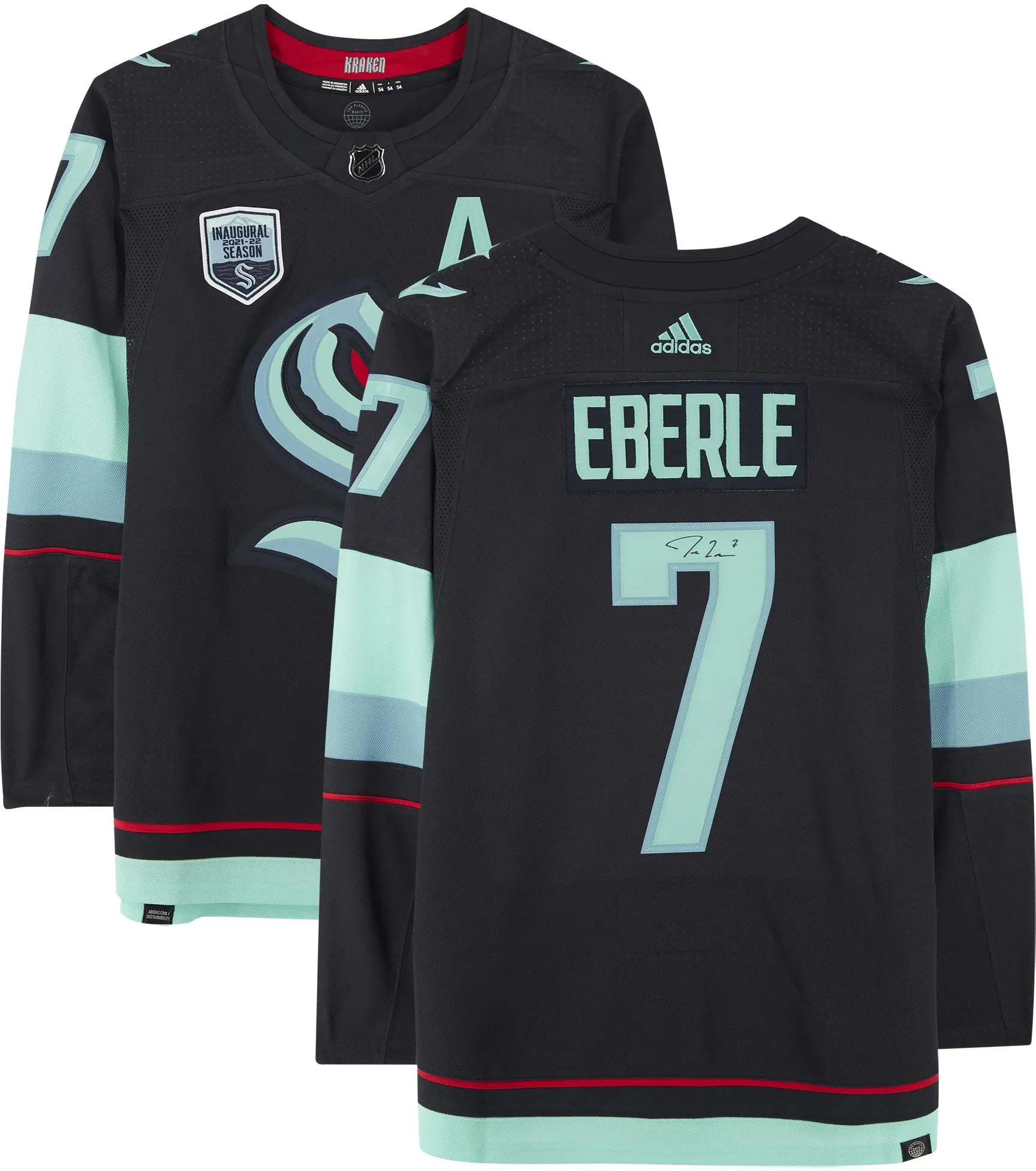 Jordan Eberle Seattle Kraken Autographed Navy Adidas Authentic Jersey with Inaugural Season Jersey Patch - Fanatics Authentic Certified