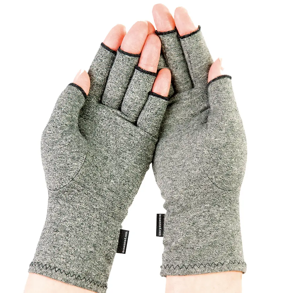 BrownMed IMAK Arthritis Gloves - Unisex Plain Cotton Breathable Gloves, Fingerless with Open Fingertips, Mild Pressure for Warmth and Circulation, Hand Wash Only, Breathable Glove