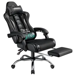 【Valentine Gift】Costoffs Ergonomic Gaming Chair with Massage Lumbar Support, Retractable Footrest & Headrest – PU Leather Reclining Office Chair, Swivel Rolling Desk Chair for Tall Gamers