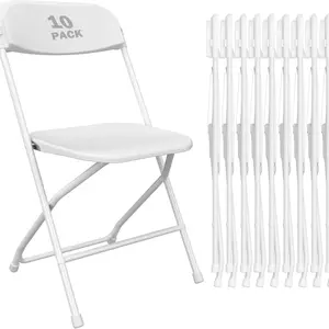 LING RONG Plastic Folding Chair 10 Pack Indoor Outdoor Portable Stackable Commercial Seat with Steel Frame 350lb Capacity for Events Office Wedding Party Picnic Kitchen Dining