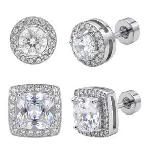 18K Gold Plated Halo Stud Earrings Set,Hypoallergenic 925 Sterling Silver Cubic Zirconia Stud Earrings,Round & Square Diamonique Stud Earrings Set for Women Men,Gift for Her,Elegant and Stylish Accessories#SummerWins #DealsForYouDays