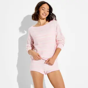 Women's Boat Neck Pullover Sweater - Wild Fable Light Pink/Cream Striped L