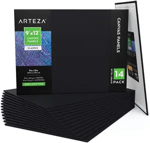 Arteza Classic Canvas Panels, Black, 9" x 12" - Pack of 14