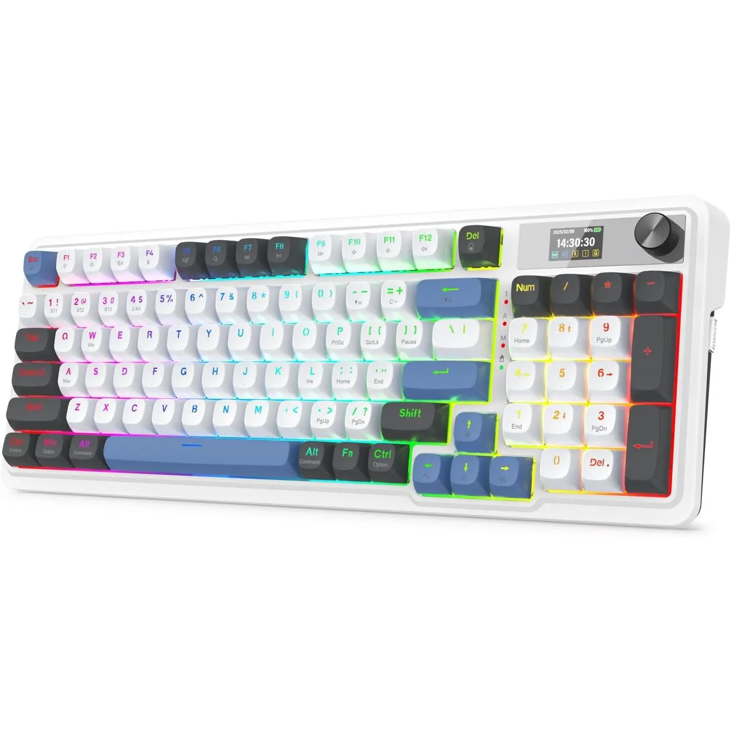 Redragon K719 Wireless Gasket Gaming Keyboard w/Hype Screen & Knob, 95 Keys Mechanical Keyboard, Easy-Control 1.14’’ TFT Info Display, 5-Layer Noise Dampener, Round PBT Keycaps, Mint Mambo Switch,Glacier Azure,back to school,back to school haul