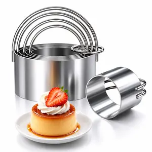 5-Piece Engraved Stainless Steel Round Cookie Cutter Set with Handles - Bakeware for Biscuit, Dough, Pastry & Fondant Baking, Kitchen Accessories