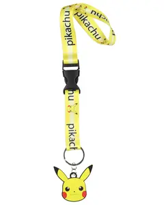 Pokemon Pikachu Wrist Strap Keychain Lanyard For Keys Keychain Wallet OSFM For Men and Women With Rubber Charm