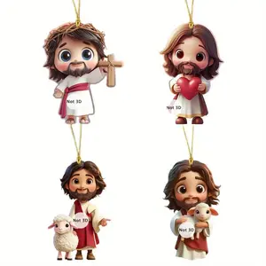 Easter Decoration, Cartoon Jesus Lamb Cute Car Mirror Hanging Pendant Portable Keychain for Backpack Religious Decorative Holiday Adorable Fun