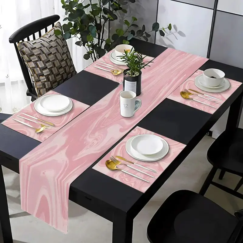 1 piece/5 piece set/7 piece table running mat set, Multiple Set Options, Durable material, with abstract pink marble pattern design, Rectangular Shape, suitable for kitchens, dining tables, living rooms, Home Decor, Place Mat, Table Runners