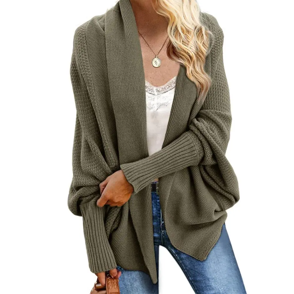 Imily Bela Women's Kimono Batwing Cable Knitted Slouchy Oversized Wrap Cardigan Sweate