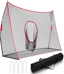 10x7 ft Golf Practice Net for Backyard, Indoor & Outdoor Golf Hitting Net with Frame, Sturdy Training Net for Home, Garage & Personal Driving Range, Black / Red