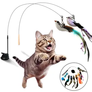 10-in-1 automatic cat wand with real bird feathers. Suction cup base mounts anywhere for hands-free dancing play that triggers natural hunting instincts and keeps indoor cats active dog enrichment puzzle puppy accessories button electric ball interactive