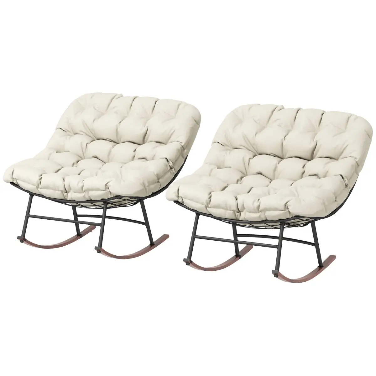 212 Main 84G-638V00BG Outsunny Outdoor Rocking Chair Patio - Oversized Rocking Papasan Chairs with Cushions for Garden Porch, Beige - Set of 2 - 265 lbs