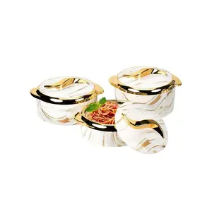 3-Piece Set Gold Touch Food Warmer Insulated Casserole Set with Lid Modern ABS Shell Insulated Home Kitchen Utensils Stainless Steel Container Suitable for Hot and Cold Food Cookware Cooking Pot Non-Stick Cookware Durable Cookware Storage Box Bowl White