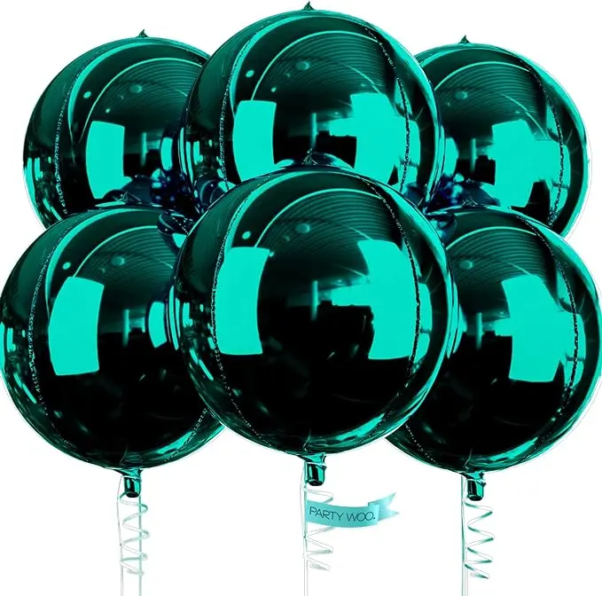 PartyWoo Dark Green Metallic Decorative Balloons, 6pcs 22-Inch Large Round 4D Mylar Mirror Inflatable Festive Dinosaur Theme Decor for Baby Shower, Woodland Party, Decorative Balloons Balloons