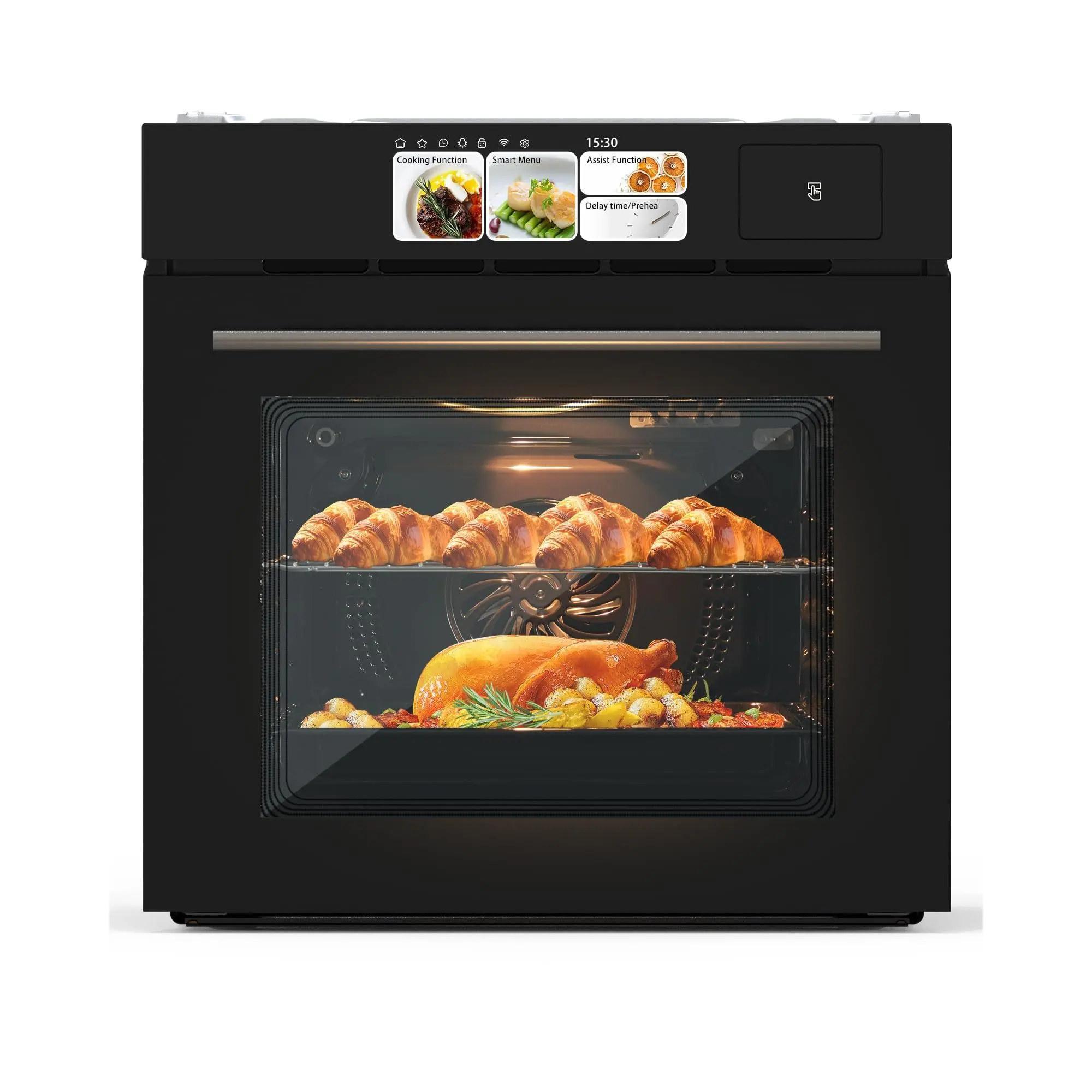 24 Inch Built-in Electric Single Wall Oven, 2.5 Cu.ft Convection Oven with 8 Cooking Functions, 360° Rotating Rotisserie, Advanced TFT Touchscreen, Timer & Safety Lock, Stainless Steel Design