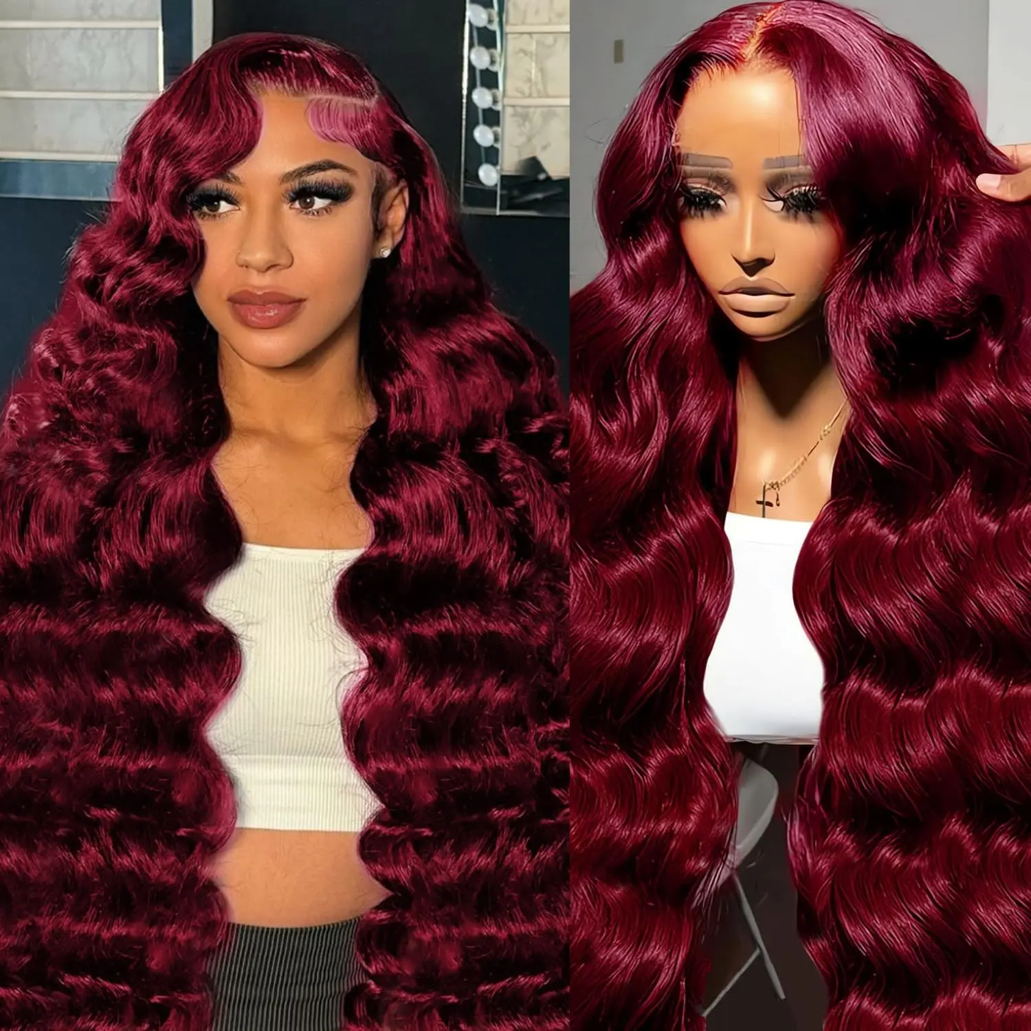GK Burgundy Wig Human Hair Pre Plucked 13x6 HD Glueless Colored 99j Body Wave Lace Front Wigs 180 Density, Real Human Hair No Synthetic Blend No Tangle No Shedding Triple Lifespan