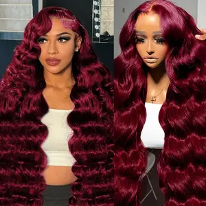 GK Burgundy Wig Human Hair Pre Plucked 13x6 HD Glueless Colored 99j Body Wave Lace Front Wigs 200 Density,100% Real Human Hair No Synthetic Blend No Tangle No Shedding Triple Lifespan