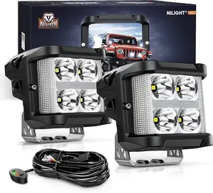 Nilight 4 Inch Side Shooter LED Light Pods - 26W Spot-Flood Combo, 16AWG Wiring Kit, High Lumen LED Headlamp for Trucks (Fog, Driving Use), High Lumen Headlight