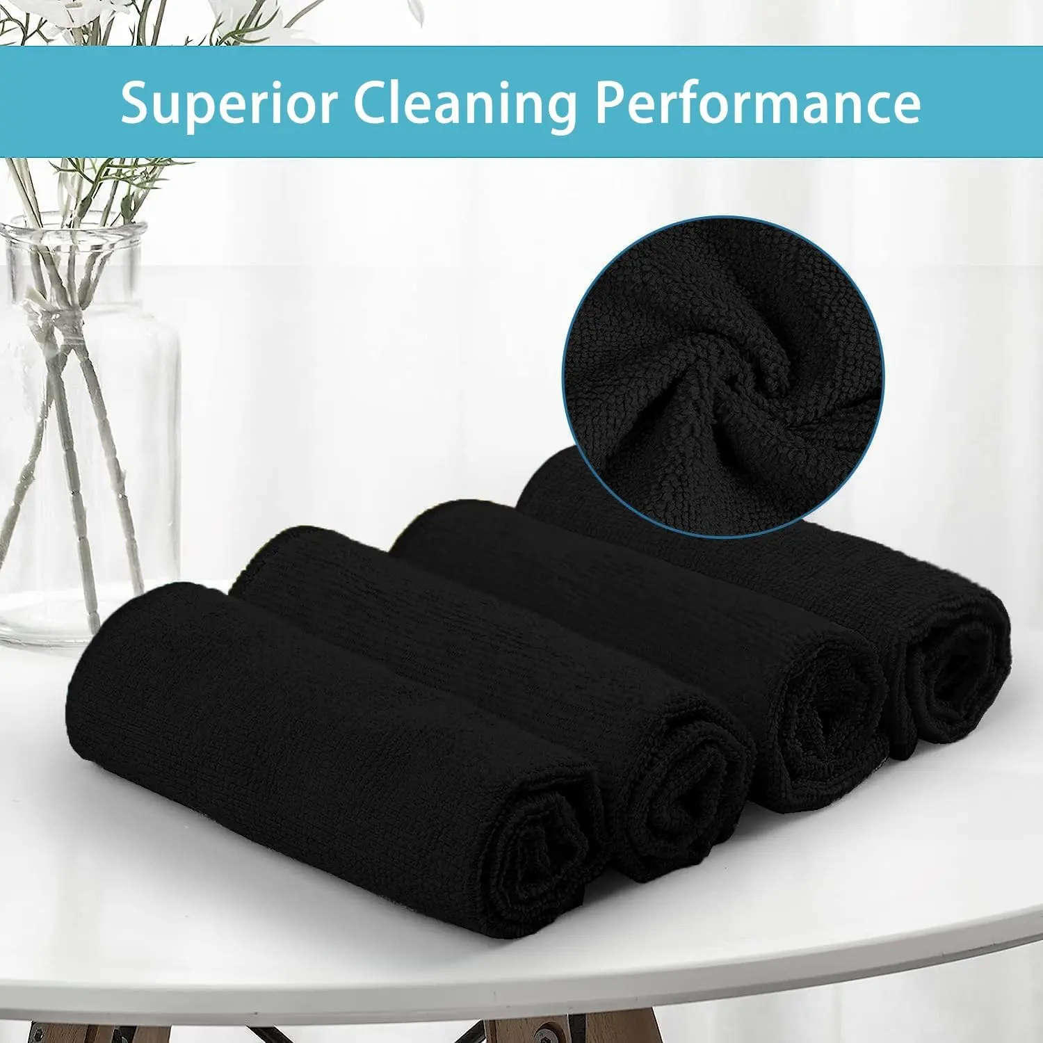 Black Microfiber Cleaning Cloth, 8 Pack Cleaning Towels for Kitchen, Lint Free, Scratch-Free, Highly Absorbent, and Reusable Cleaning Rags for House, Window and Glass, Cars, 11.5 X11.5 inch