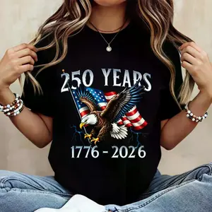 American Eagle 250th Independence Day 1776-2026 T-Shirt – White Patriotic Flag & Eagle Design for Celebrations & National Events