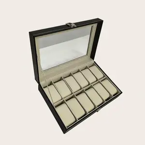 Vintage Watch Display Case with Transparent Window, Elegant Design with Hand Pillow, Perfect for Home and Commercial Use, Holds 12 Watches