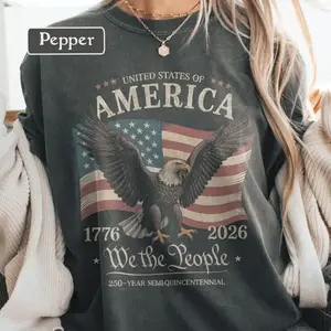 Comfort Color Retro America 250th Anniversary Tshirt 1776 - 2026, We The People Patriotic Eagle American Flag T-shirt, Comfort Colors Graphic Tee, Casual Outfit, Vintage Wash Shirt, Oversized Women’s Outfit, Apr 5