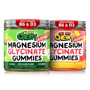 OH MY CHEWY Magnesium Glycinate Gummies Bundle – 2 Bottles (60 Each) – Apple Kiwi & Strawberry Banana Healthy Snacks