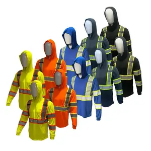 10 PACK SHIRT ST908 - High Visibility Hoodie Long Sleeve Safety Shirt with Hoodie Polyester Birdeye Mesh in Various Colors