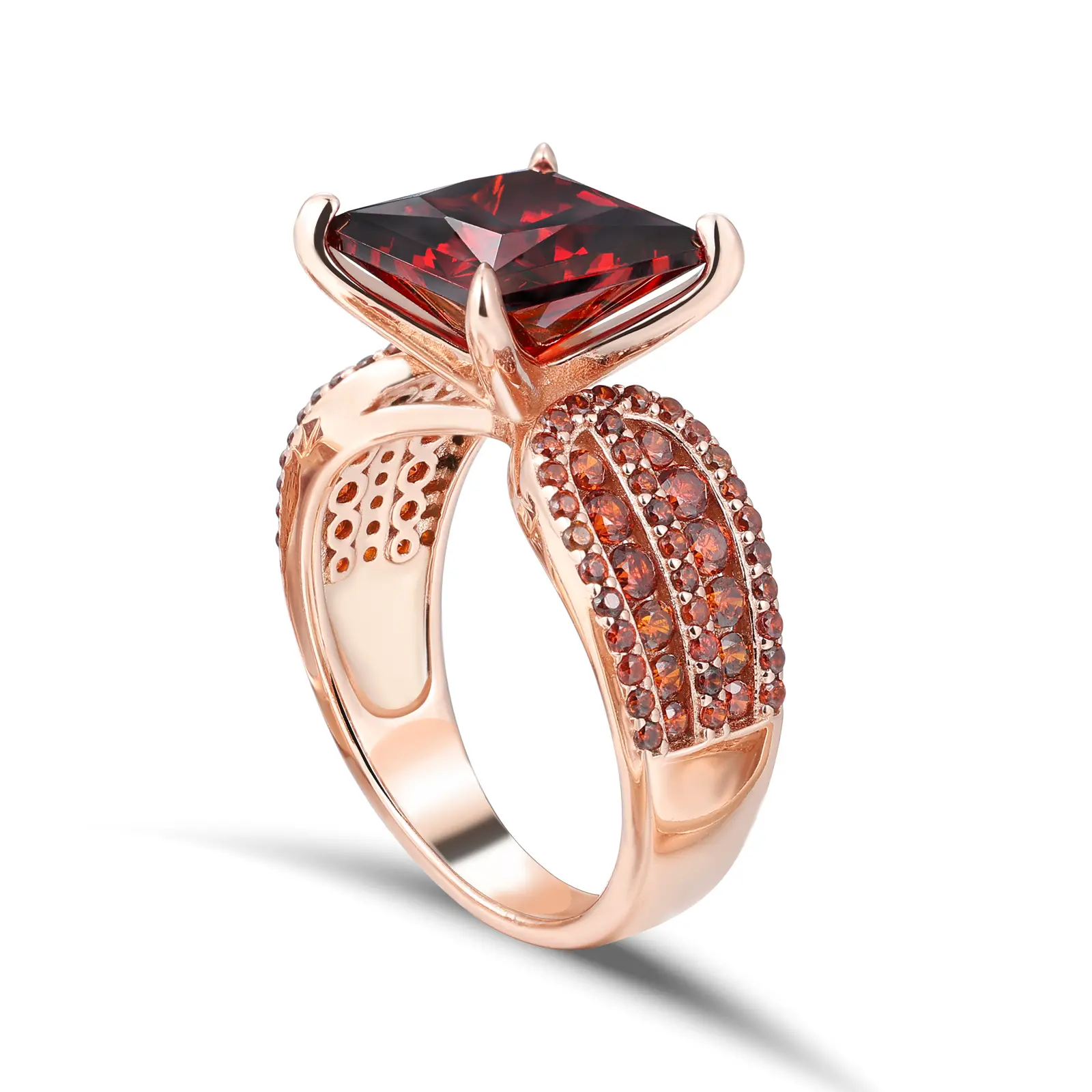 [R176-2] S925 Silver 6ct Princess Cut Cubic Zirconia Princess Ring, Classic Elegant Vintage Red Gold Bridal Engagement Ring, High-End Birthday Wedding Gift, Princess Rings