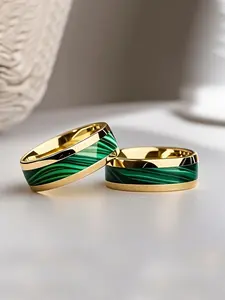 Men's and Women's 8mm Stainless Steel Ring with Imitation Malachite Border, Comfortable Fit, Stylish Gift for All Seasons