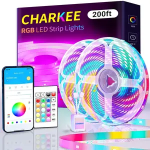 200FT LED Strip Lights for Bedroom, RGB Color Changing Lights with Music Sync, Bluetooth App & Remote Control, 24V LED Light Strip for Room, Kitchen, Party & Home Decor (2 Rolls of 100ft)