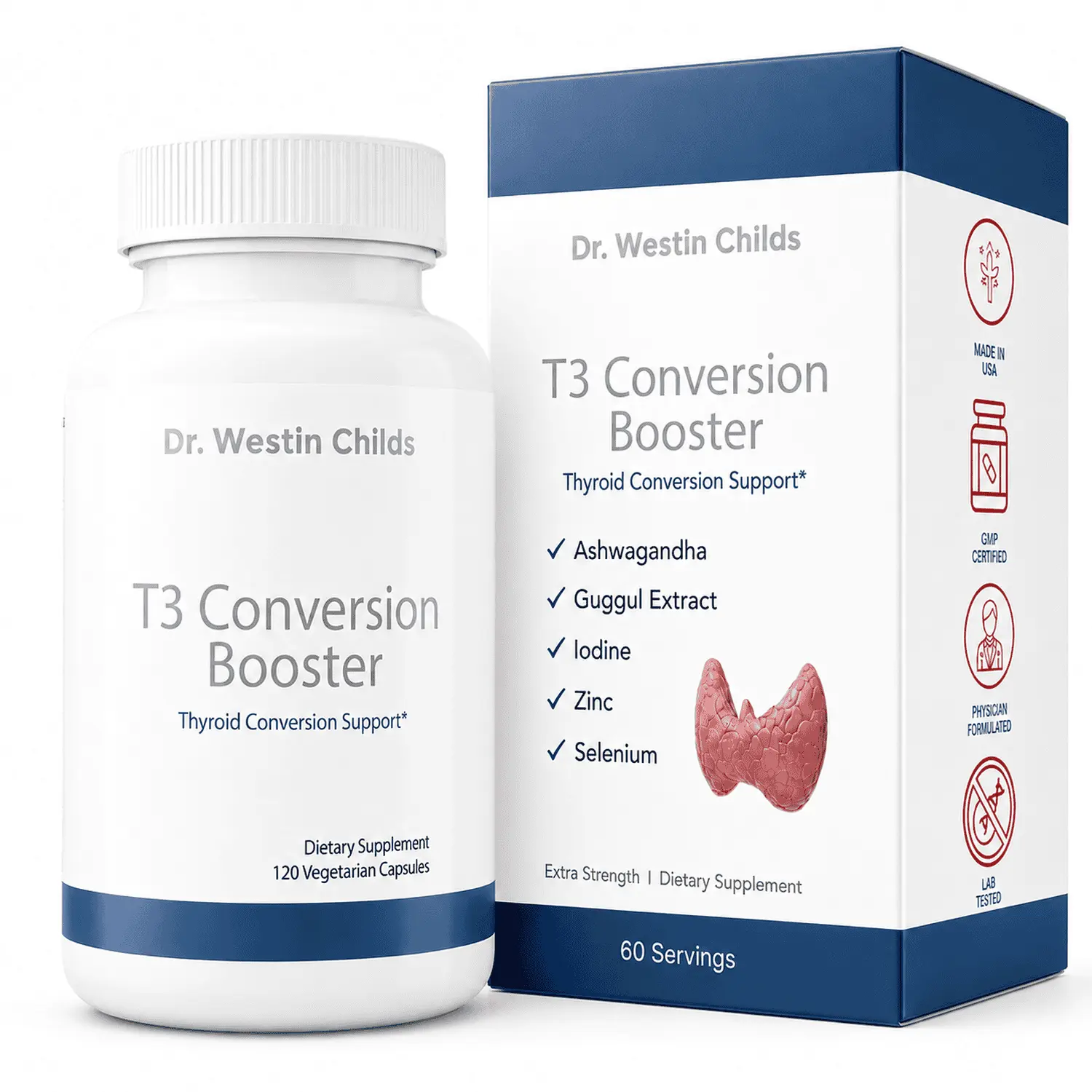 Dr. Westin Childs T3 Conversion Booster | Iodine, Selenium, Zinc, Ashwagandha & Guggul Formula | Non-GMO | 60 Servings