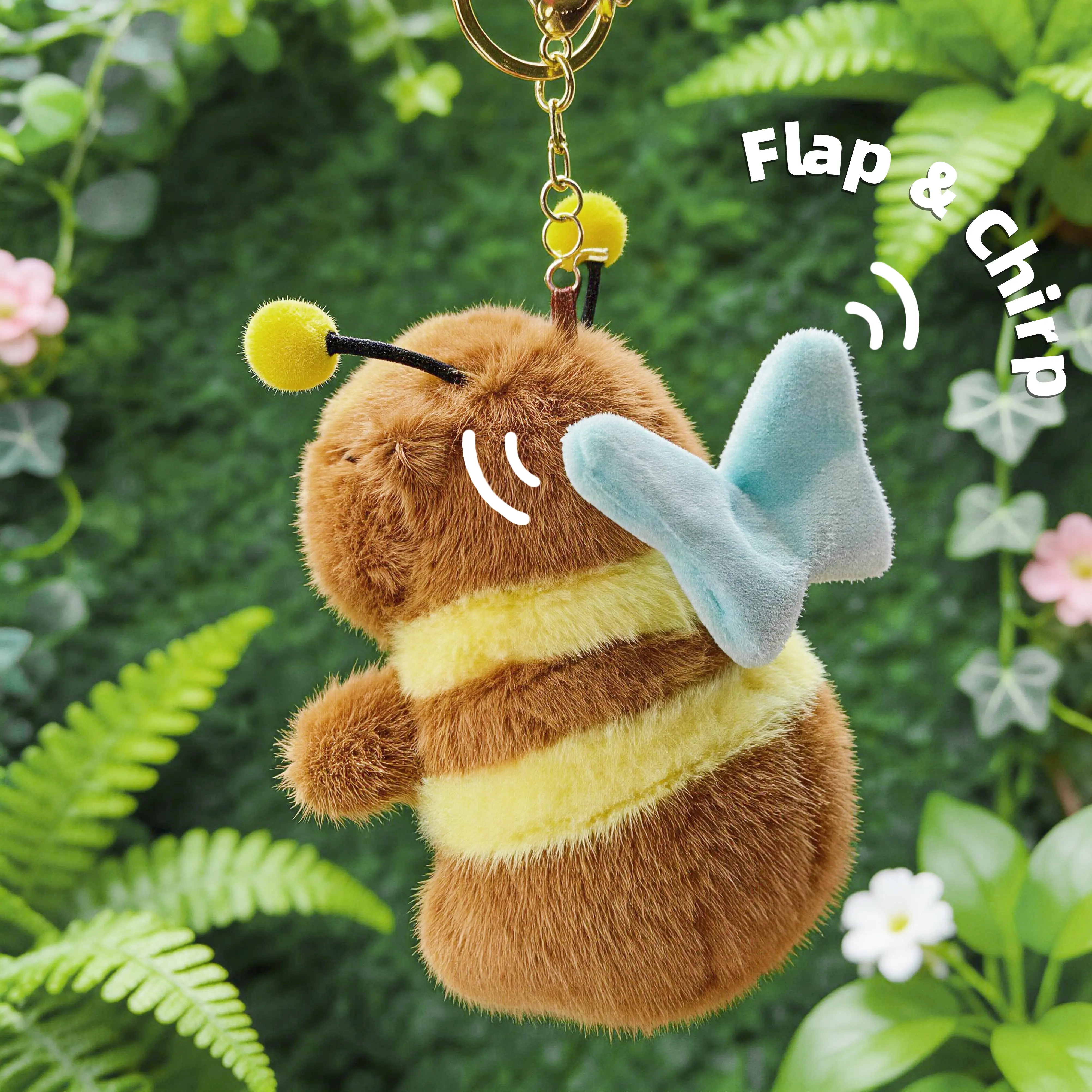 Kawaii Capybara Form Plush Fabric Keychain Doll - Fluffy Multifunctional Stuffed Toy with Wing-Flapping, Shake-to-Squeak Sound Effect, Cute Mini Animal Stuffed Toy for Kids Birthday Gift
