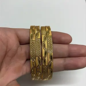 Gold Plated Bangles - 4 Piece Set Traditional Look with Modern Touch. Check Available Size