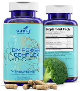 Vital J DIM Power Complex 300mg - Estrogen Balance & Metabolism Support with Bioperine & Broccoli Extract for Women & Men - 30 Servings - Natural Hormone Harmony Supplement - Healthcare