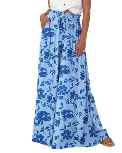 BTFBM Women Casual High Waist Wide Leg Pants Summer Floral Solid Long Palazzo Pants Lounge Beach Trousers with Pockets #Outdoorfun