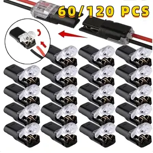 60/120pcs LED Solderless Wire Stripping-Free Locking 2P Durable Reliable Universal Lamp Connector, Push-to-Connect Quick Disconnect Terminal for Soft and Hard Wires D2 Interlockable Plug Power Cables Quick Splice Connectors