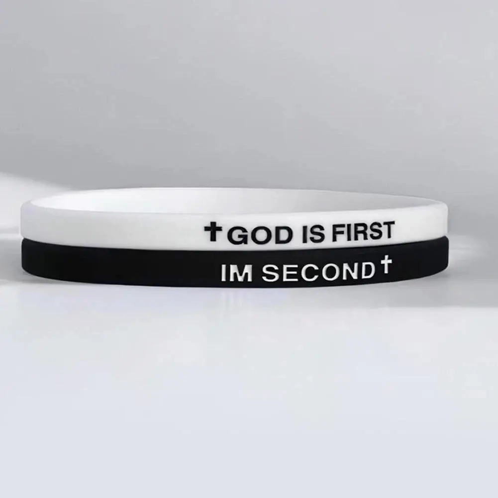 Christian Silicone Bracelets, 2 Pack for Men and Women, Inspirational Bible Verse Bands with God is First I'm Second Message, Faith Gift Set for Teens