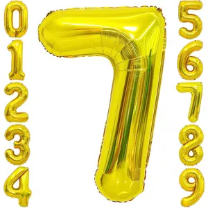 Gold 7 Balloon Number,40 Inch Number 7 Balloon Large Gold 7 Foil Mylar Helium Balloon for Birthday Party Decorations