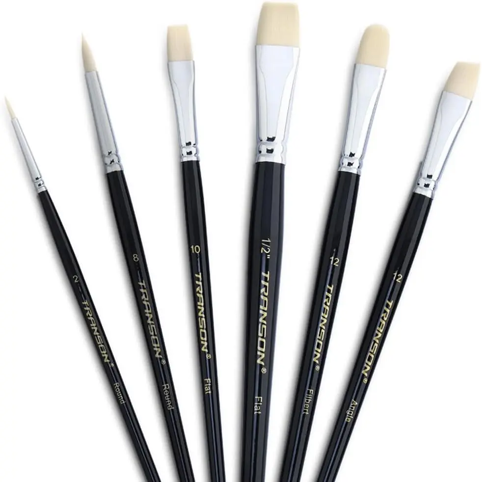 Transon 6pcs Flexible Bristle Paintbrush Set - Artist Model Art Supplies for Acrylic, Watercolor, Gouache Painting (Detail-Focused for Canvas, Leather Use), Brushes
