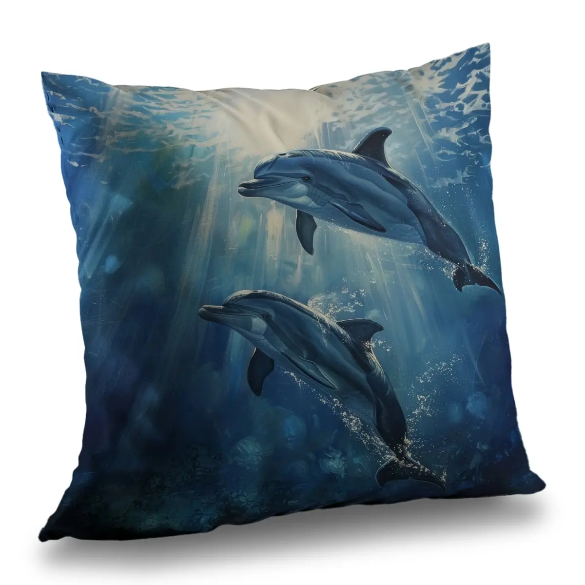 360 Stand 14x14 in. Dolphin Print Pillow - Ocean Themed Bedroom Accent, Coastal Vibe Decor, Indoor/Outdoor Bedding Linens, Bedroom Decorative Accessories, Model C1PT14143S827J