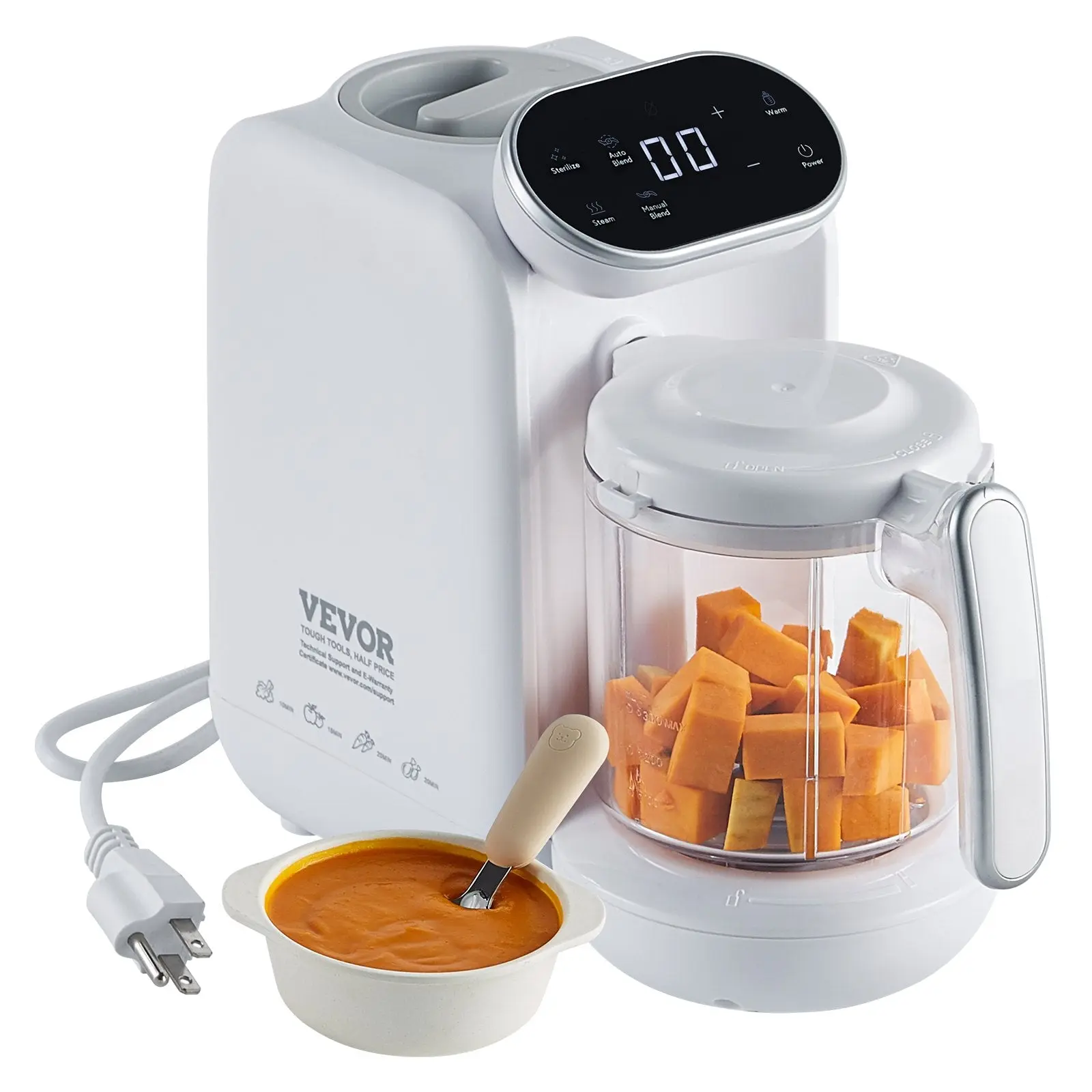 Baby Food Maker, 430W Baby Food Processor With 750 Ml Tritan Bowl, SUS304 Stainless Steel, 5 In 1 Baby Food Puree Blender Steamer Grinder For Food, Fruit, Vegetable, Meat