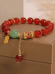 A red agate bracelet for ladies with lucky beads as a festival gift, artificial crystal jewelry, Bohemian style, Bohemian appeal, suitable for all seasons, for daily life, parties, casual and as a birthday gift