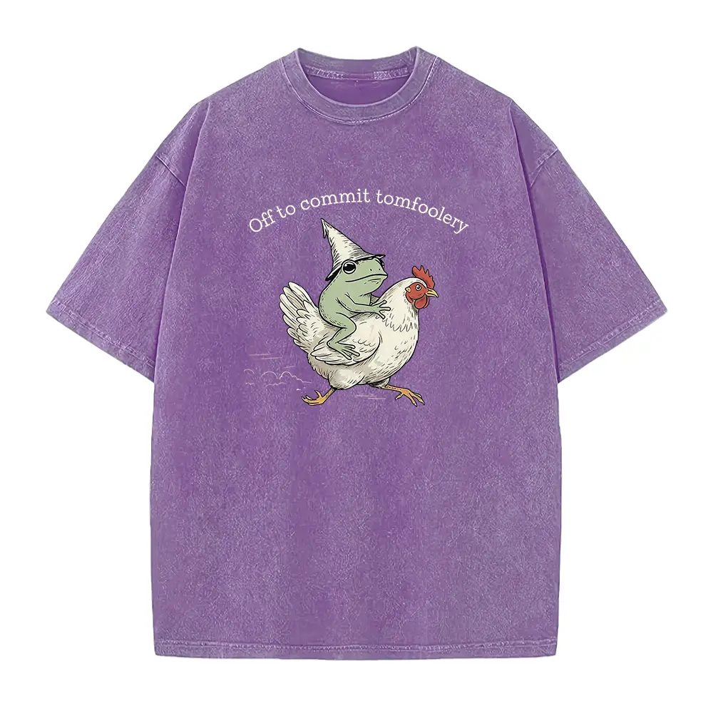 Off to Commit Tomfoolery T-Shirts, Frog Riding Chicken Tee, Sarcastic Graphic Tee